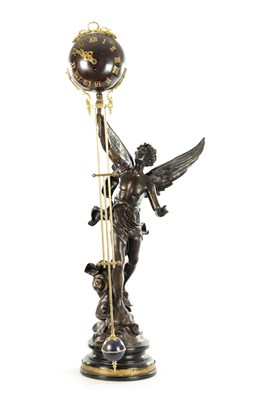 Lot 1196 - A LARGE LATE 19TH CENTURY FRENCH PATINATED BRONZE FIGURAL MYSTERY CLOCK