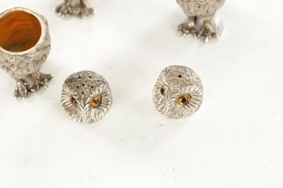 Lot 409 - A SET OF SILVER NOVELTY OWL CONDIMENTS BY GARRARD & CO.