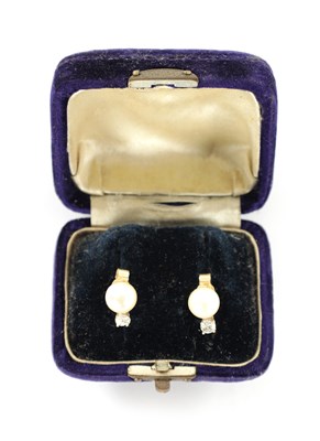 Lot 285 - A PAIR OF 9CT GOLD PEARL AND DIAMOND EARRINGS