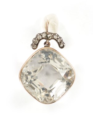 Lot 372 - A LARGE VINTAGE GOLD MOUNTED CHRYSTAL  AND DIAMOND PENDANT