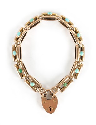 Lot 340 - A 9CT ROSE GOLD AND TURQUOISE BRACELET