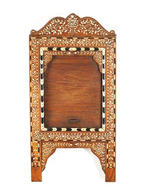 Lot 193 - A 19TH CENTURY INDIAN EBONY AND BONE INLAID HANGING MIRROR