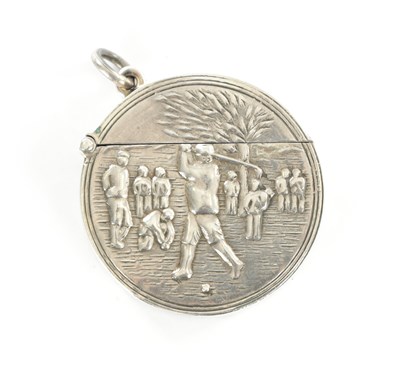 Lot 423 - A LATE 20TH CENTURY CIRCULAR SILVER GOLFING VESTA