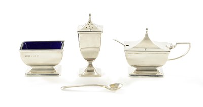 Lot 410 - A CASED THREE-PIECE SILVER CONDIMENT SET