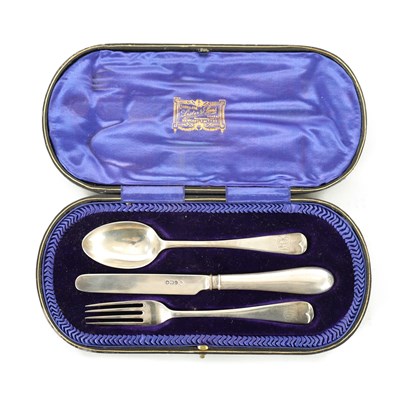 Lot 522 - A CASED VICTORIAN SILVER KNIFE, FORK AND SPOON SET