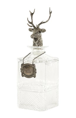 Lot 456 - A SQUARE MOULDED AND ENGRAVED SCOTCH WHISKEY DECANTER