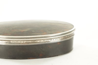 Lot 503 - A GEORGE II SILVER MOUNTED TORTOISESHELL MEMORIAM LIDDED OVAL BOX