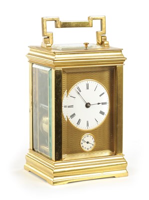 Lot 1131 - A LATE 19TH CENTURY FRENCH BRASS REPEATING EIGHT-DAY CARRIAGE CLOCK