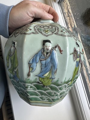Lot 222 - A LATE 19TH CENTURY CHINESE CELADON GLAZE OCTAGONAL GINGER JAR
