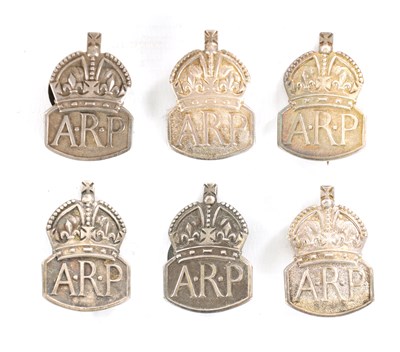 Lot 614 - A SET OF SIX ARP WORLD WAR II SOLID SILVER BADGES