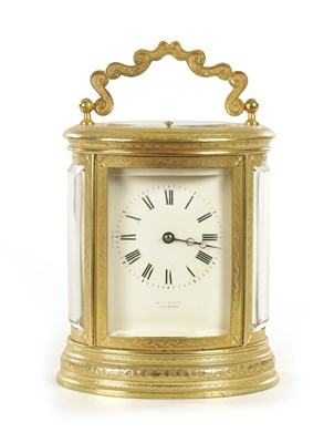 Lot 1028 - A LATE 19TH CENTURY FRENCH ENGRAVED OVAL CASED REPEATING CARRIAGE CLOCK