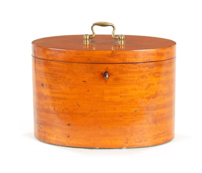 Lot 1307 - A GEORGE III OVAL SATINWOOD TEA CADDY OF LARGE SIZE