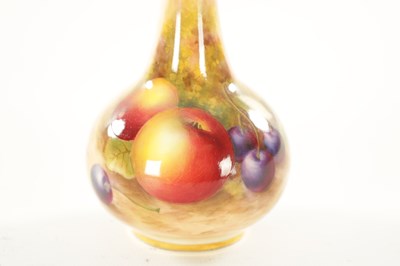 Lot 39 - A ROYAL WORCESTER BULBOUS SPILL VASE PAINTED WITH FRUIT