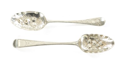 Lot 431 - TWO GEORGE III SILVER BERRY SPOONS