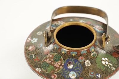 Lot 218 - A LATE 19TH CENTURY JAPANESE CLOISONNE ENAMEL SHALLOW TEA KETTLE