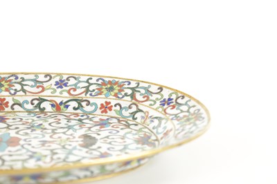 Lot 167 - AN 18TH CENTURY CHINESE CLOISONNE ENAMEL OVAL DISH