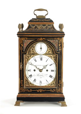 Lot 1159 - THOMAS BATH, LONDON. A GEORGE III LACQUERED VERGE BRACKET CLOCK