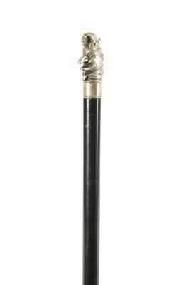 Lot 695 - A SILVERED METAL MOUNTED 'MR PUNCH' WALKING CANE