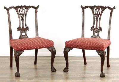 Lot 1425 - A PAIR OF GEORGE II CHIPPENDALE-STYLE MAHOGANY SIDE CHAIRS