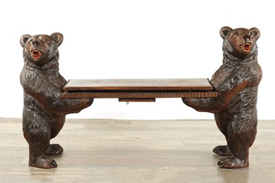 Lot 1300 - A LARGE 19TH CENTURY CARVED LINDEN WOOD BLACK FOREST BEAR BENCH