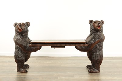 Lot 1300 - A LARGE 19TH CENTURY CARVED LINDEN WOOD BLACK FOREST BEAR BENCH