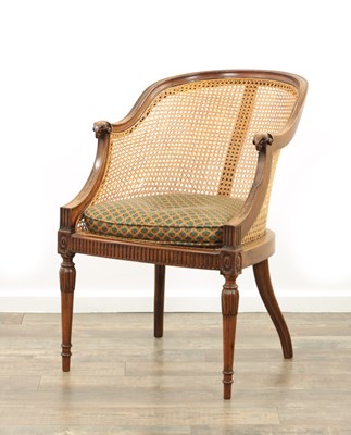 Lot 1413 - AN EARLY 20TH CENTURY ADAM STYLE MAHOGANY BERGERE CHAIR