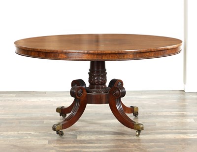 Lot 1503 - A WILLIAM IV FIGURED ROSEWOOD CENTRE TABLE