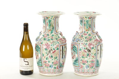 Lot 214 - A PAIR OF 19TH CENTURY CHINESE CANTONESE PORCELAIN VASES
