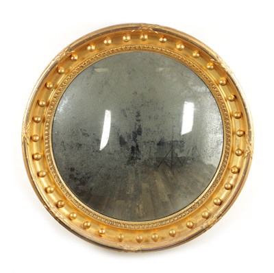 Lot 1378 - A GOOD REGENCY GILT GESSO CIRCULAR CONVEX HANGING MIRROR OF LARGE SIZE