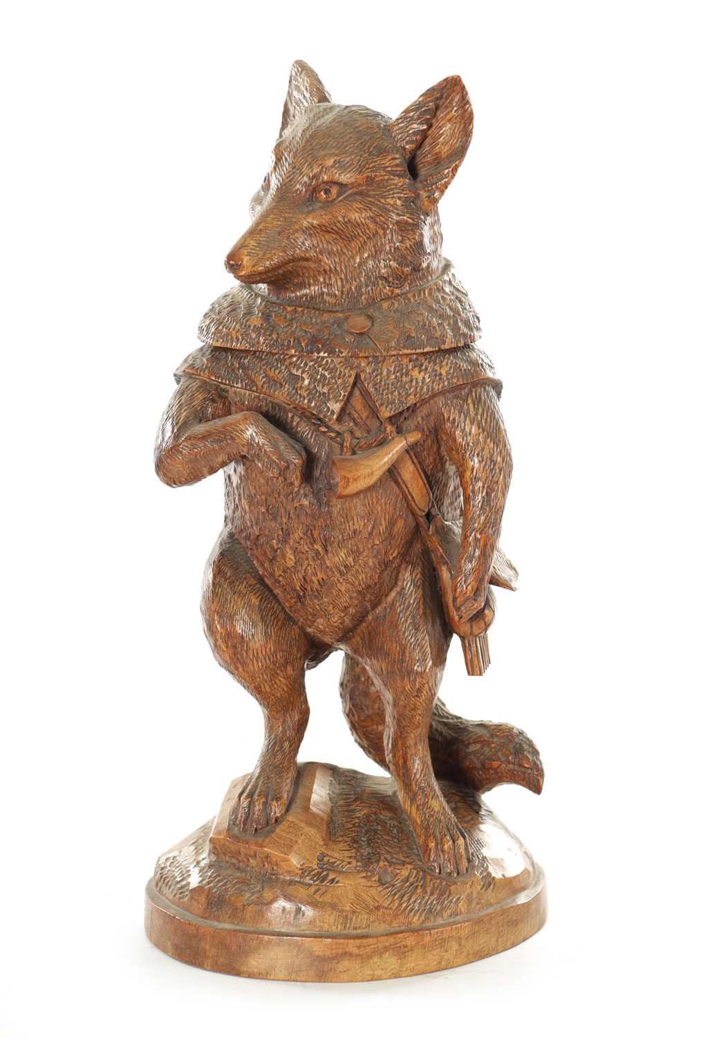 Lot 1348 - A LARGE AND RARE 19TH CENTURY BLACK FOREST CARVED LINDEN WOOD TOBACCO JAR FORMED AS A FOX