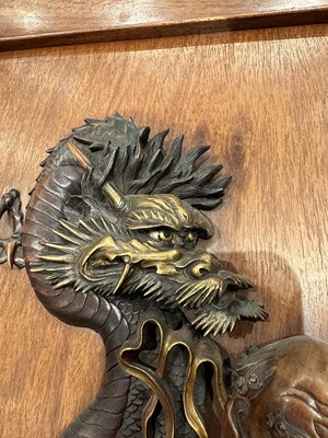Lot 213 - A FINE JAPANESE MEIJI PERIOD RELIEF CARVED HARDWOOD, STONE AND MIXED METAL HANGING WALL PLAQUE