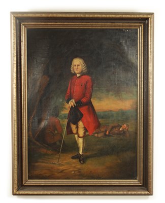 Lot 962 - BRITISH SCHOOL AN 18TH/19TH CENTURY OIL ON CANVAS FULL LENGTH PORTRAIT OF A GENTLEMAN GOLFER