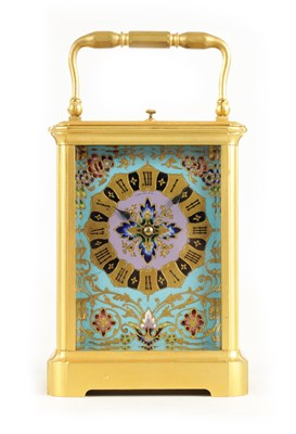 Lot 1168 - A GOOD LATE 19TH CENTURY GILT BRASS AND CHAMPLEVE ENAMEL REPEATING FRENCH CARRIAGE CLOCK