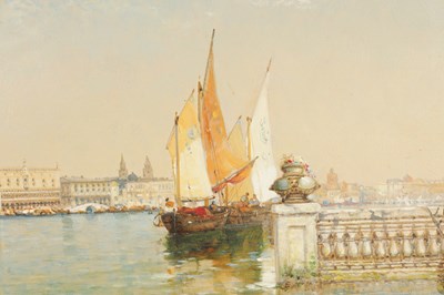 Lot 990 - ARTHUR J MEADOWS (1843-1907). A FINE PAIR OF EARLY 20TH CENTURY OIL ON CANVAS VENETIAN SCENES