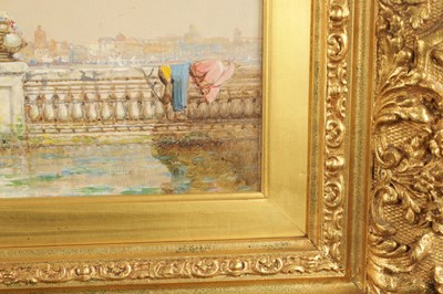 Lot 990 - ARTHUR J MEADOWS (1843-1907). A FINE PAIR OF EARLY 20TH CENTURY OIL ON CANVAS VENETIAN SCENES