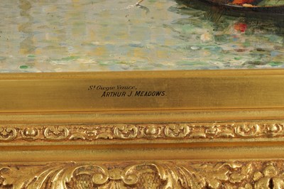 Lot 990 - ARTHUR J MEADOWS (1843-1907). A FINE PAIR OF EARLY 20TH CENTURY OIL ON CANVAS VENETIAN SCENES