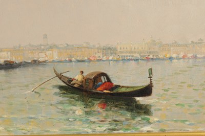 Lot 990 - ARTHUR J MEADOWS (1843-1907). A FINE PAIR OF EARLY 20TH CENTURY OIL ON CANVAS VENETIAN SCENES