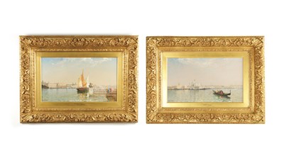 Lot 990 - ARTHUR J MEADOWS (1843-1907). A FINE PAIR OF EARLY 20TH CENTURY OIL ON CANVAS VENETIAN SCENES