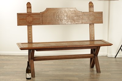 Lot 143 - A LATE 19TH CENTURY ANGLO INDIAN SANDEL WOOD AND BONE MARQUETRY HALL BENCH