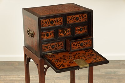Lot 171 - AN 18TH CENTURY ANGLO PORTUGUESE ROSEWOOD AND FLORAL MARQUETRY INLAID CABINET ON LATER STAND