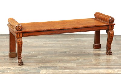 Lot 1489 - A LATE REGENCY OAK HALL BENCH