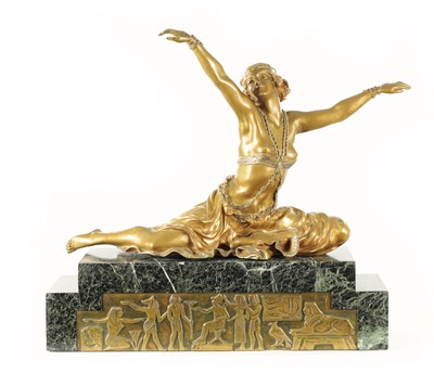 Lot 932 - CLAIRE JEANNE ROBERTE COLINET, (1880 - 1950). A FINE ART DECO GILT BRONZE SCULPTURE OF A DANCER