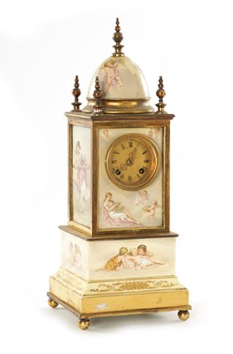 Lot 1197 - A 19TH CENTURY GILT BRASS AND VIENNA PORCELAIN PANELLED MANTEL CLOCK