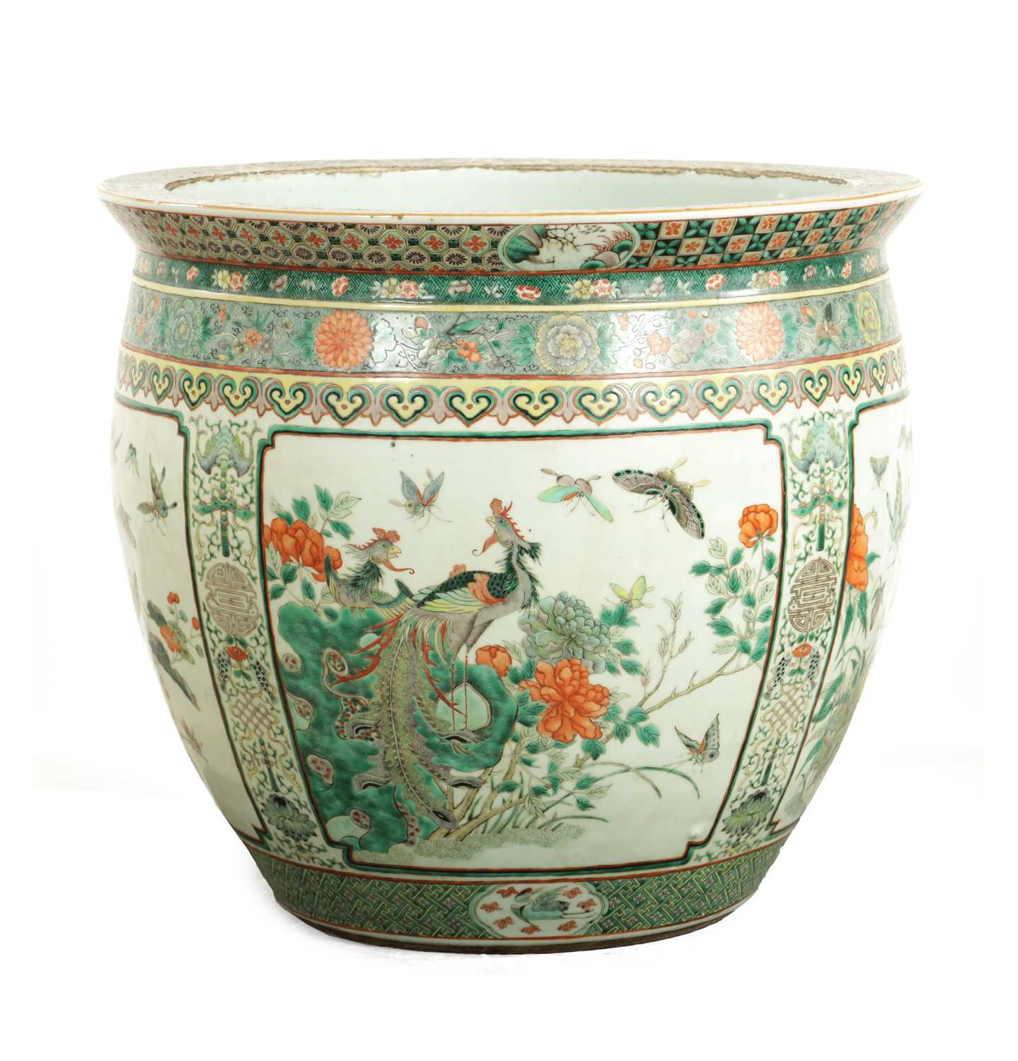 Lot 273 - A 19TH CENTURY CHINESE FAMILLE VERTE PORCELAIN JARDINIERE OF LARGE SIZE