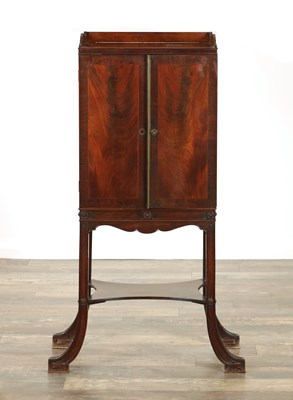 Lot 1370 - A GEORGE III MAHOGANY ESTATE CABINET OF SMALL SIZE IN THE MANNER OF INCE AND MAYHEW