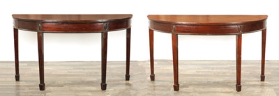 Lot 1379 - PAIR OF GEORGE III MAHOGANY BOW FRONTED CONSOLE TABLES