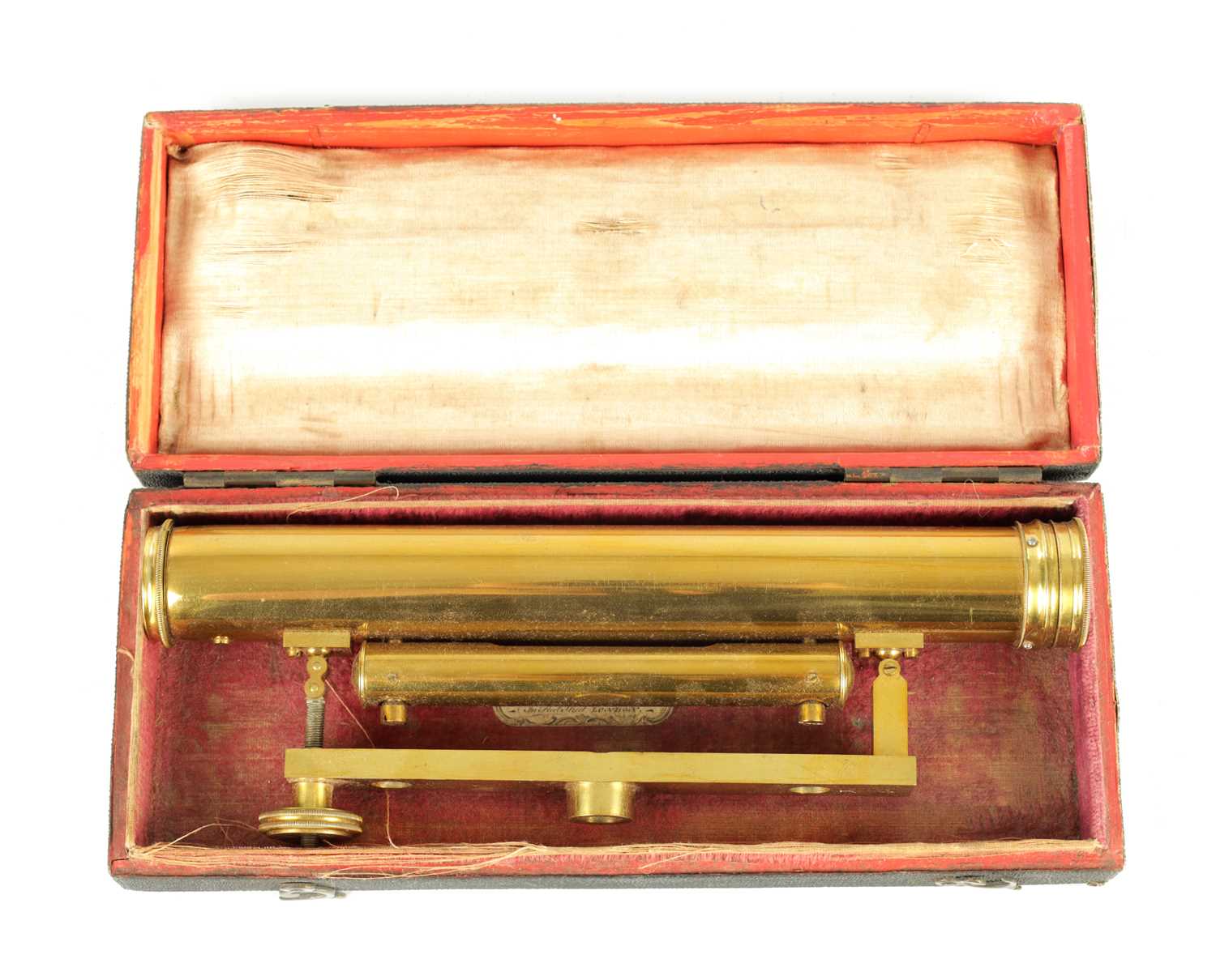 Lot 1254 - BENJAMIN COLE, LONDON. A MID 18TH CENTURY CASED LACQUERED BRASS LEVEL