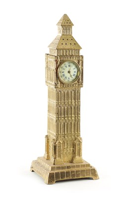 Lot 1242 - AN UNUSUAL LATE 19TH CENTURY BRASS CASED MANTEL CLOCK MODELLED AS BIG BEN