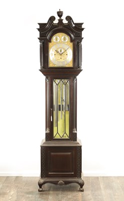 Lot 1113 - A GOOD QUALITY EDWARDIAN TUBE CHIMING MAHOGANY LONGCASE CLOCK