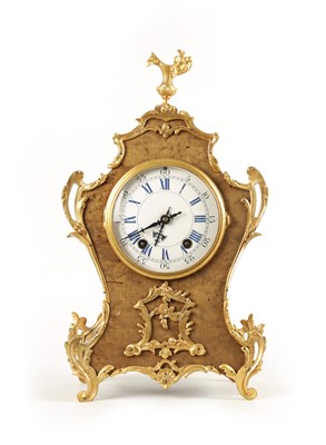 Lot 1182 - A 19TH CENTURY GERMAN LENZKIRCH  BIRDSEYE MAPLE ORMOLU MOUNTED ROCOCO STYLE MANTEL CLOCK